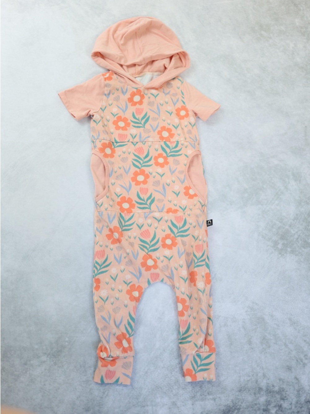 Rags Peach Floral Hooded 2T Jumpsuit Sleeper with pocket